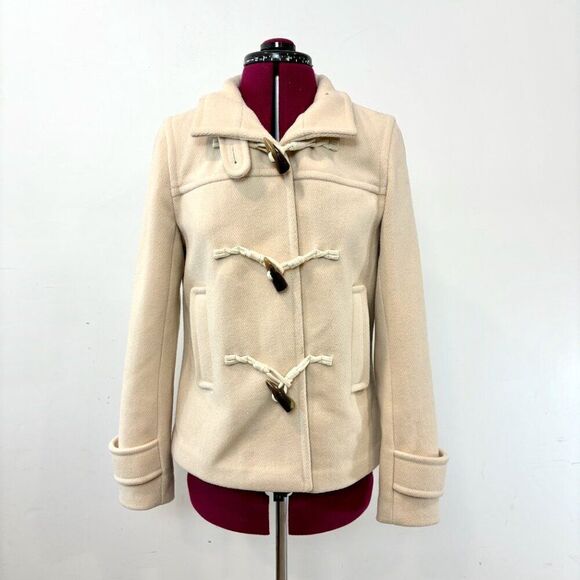 Banana Republic Women Pea Coat Creamy Wool Blend Toggle Loop Closures sz S - Picture 1 of 15